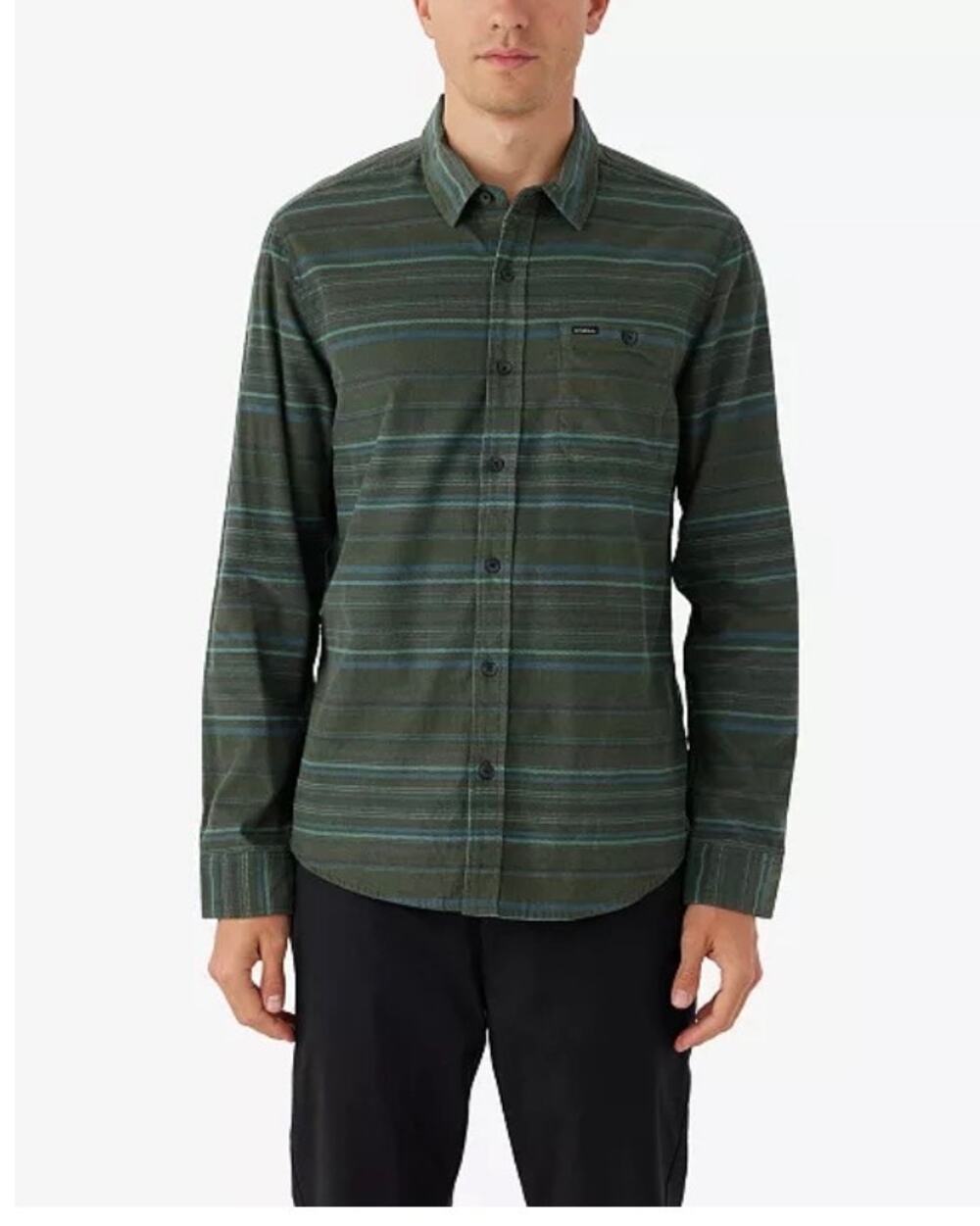 O'Neill Corduroy Button Down Shirt Shacket Green Blue Stripe Med Gorpcore Grunge